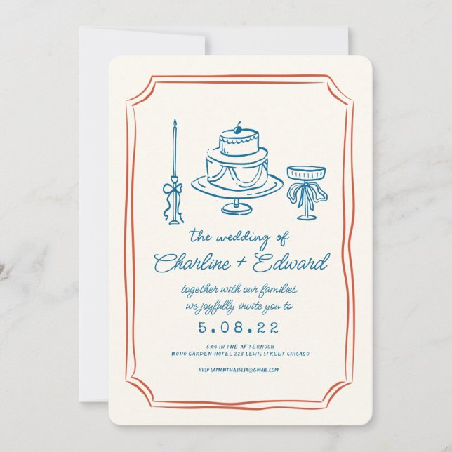 That’s Amore Funky Drawing Handwritting Wedding  Invitation (Front)