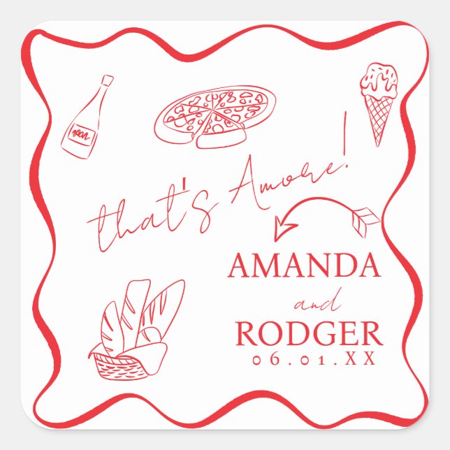 That’s Amore Italian Doodles Wedding  Napkin Square Sticker (Front)