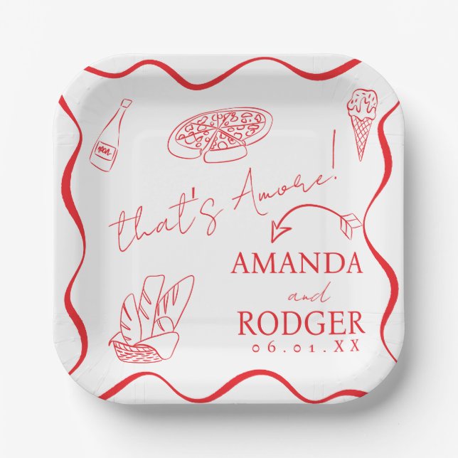 That’s Amore Italian Doodles Wedding Paper Plate (Front)