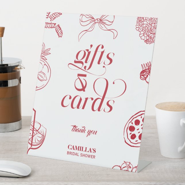 That’s Amore Red Bridal Shower cards and gifts Pedestal Sign (In SItu)