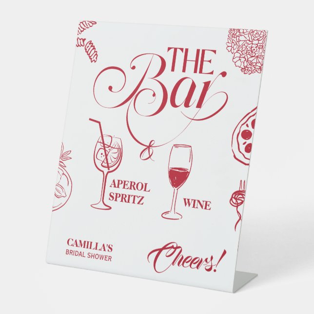 That’s Amore Red Bridal Shower Mimosa Bar Pedestal Sign (Front)