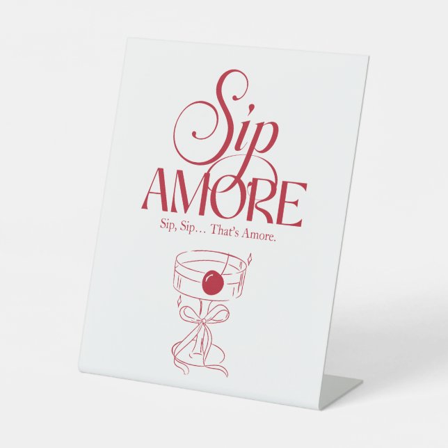 That’s Amore Red hand drawn Bridal Shower Pedestal Sign (Front)