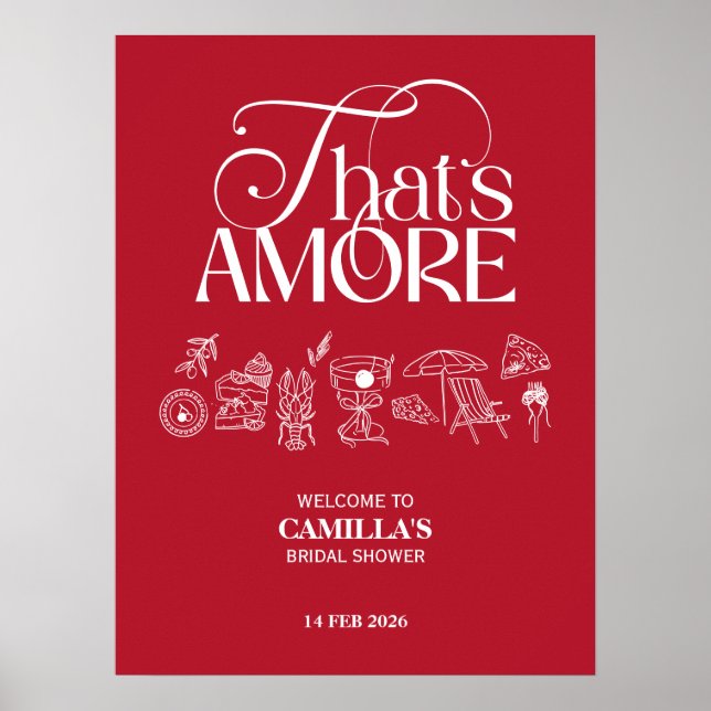 That’s Amore Red hand drawn Bridal Shower Poster (Front)