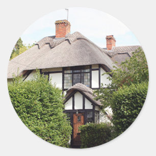 Thatched cottage, United Kingdom 15 Classic Round Sticker