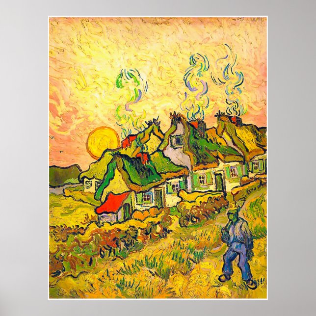 Thatched Cottages in the Sunshine (van Gogh) Poster (Front)