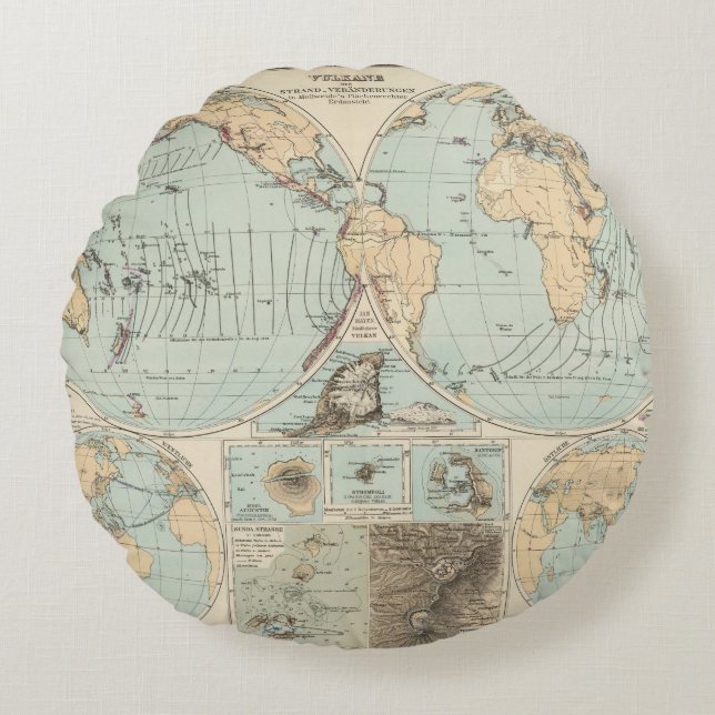 Thatigkeit des Erdinnern Atlas Map Round Cushion (Front)