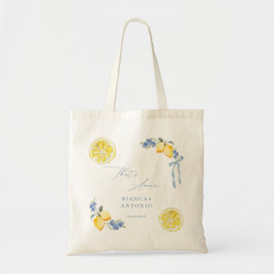 That's Amore Blue Bow Lemons Italian Wedding Favor Tote Bag