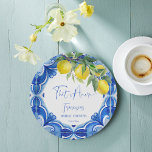 That's amore Blue tile lemon Italian bridal shower Paper Plate<br><div class="desc">That's Amore Blue Maiolica tiles lemons vintage Italian bridal shower personalised monogram printed paper plates template,  Mediterranean themed bridal shower citrus bridal shower table decor</div>