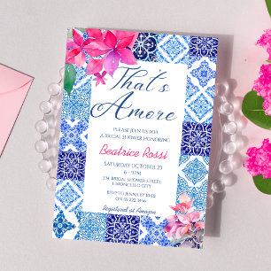 That's Amore Blue Tiles Floral Bridal Shower Invitation