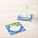 Thats amore Blue tiles Italian bridal shower favou Square Paper Coaster<br><div class="desc">That's Amore Blue Maiolica tiles lemons vintage Italian bridal shower personalised monogram printed paper coasters template,  Mediterranean themed bridal shower citrus bridal shower table decor personalised bridal shower favours</div>
