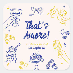 That's Amore! Blue & Yellow Italian Engagement Square Sticker