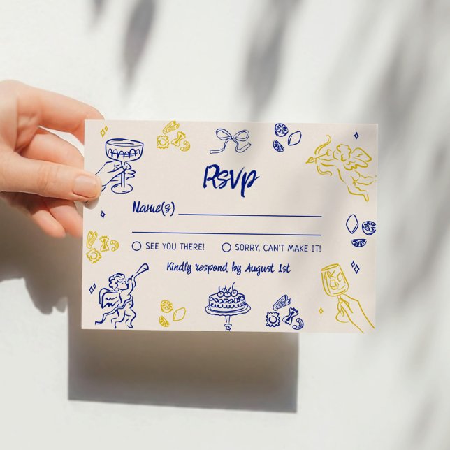 That's Amore! Blue & Yellow Italian RSVP Invitation (Creator Uploaded)