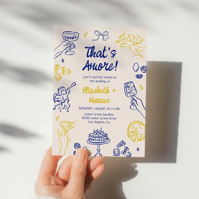 That's Amore! Blue & Yellow Italian Wedding Invitation (Creator Uploaded)