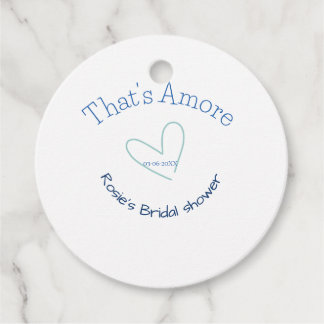 THATS AMORE BRIDAL SHOWER BLUE HEART NAME DATE SIM FAVOUR TAGS