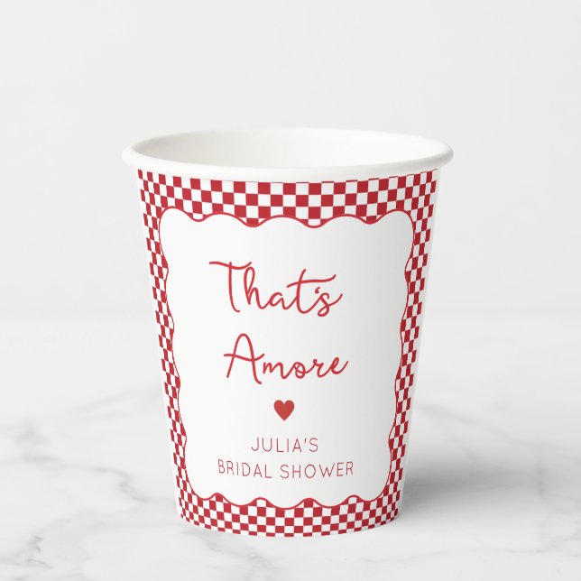 "That's Amore" Bridal Shower Chic Red Chequered  Paper Cups (Front)