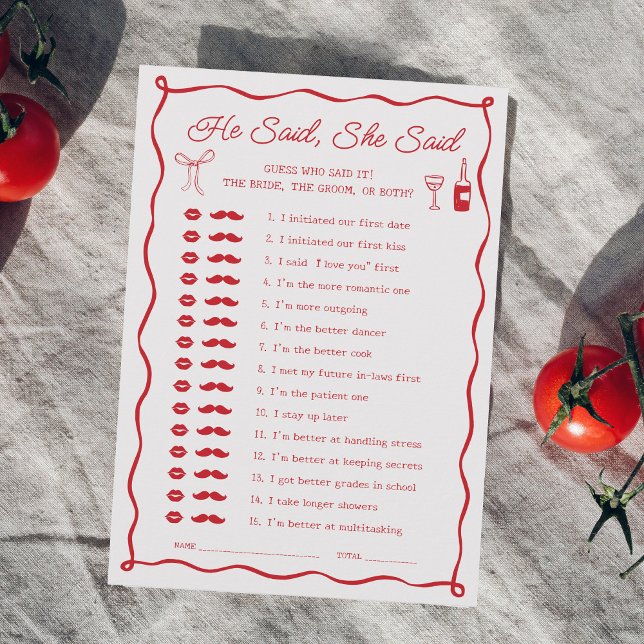 Thats Amore Bridal Shower He Said She Said Game Invitation (Creator Uploaded)
