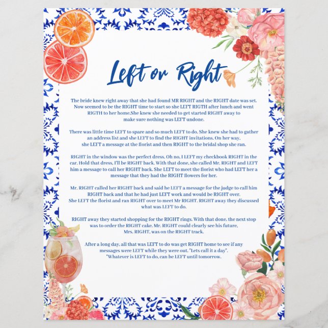 Thats amore bridal shower Left or right game (Front)