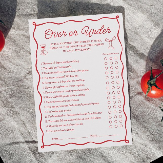 That's Amore Bridal Shower Over or Under Game Card (Creator Uploaded)