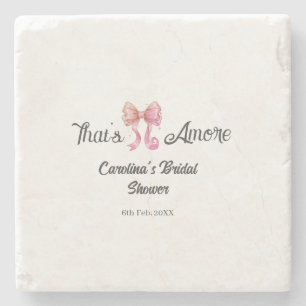 that's amore bridal shower pink retro bow boho nam stone coaster