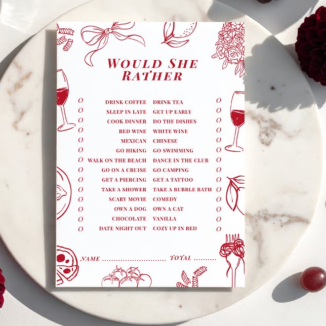 That's Amore Bridal Shower Would She Rather Game  Card (Creator Uploaded)