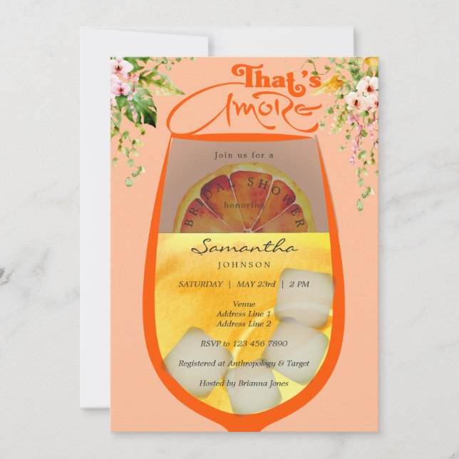 That's Amore Chic Peach Fuzz Aperol Bridal Shower Invitation (Front)