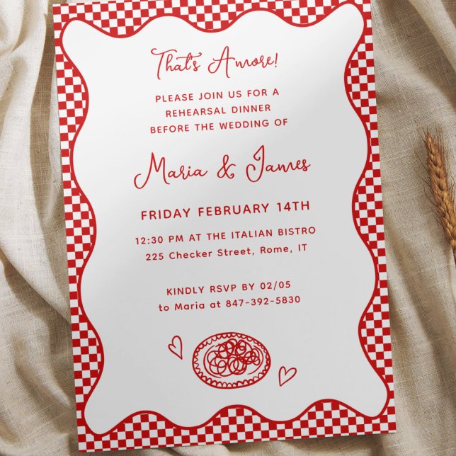 That's Amore! Cute Red Italian Rehearsal Dinner  Invitation (Creator Uploaded)