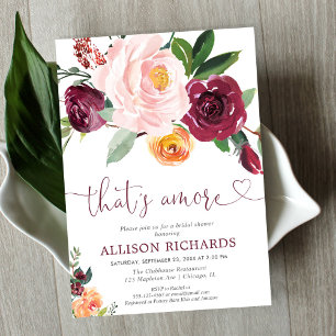 That's Amore fall floral burgundy bridal shower Invitation