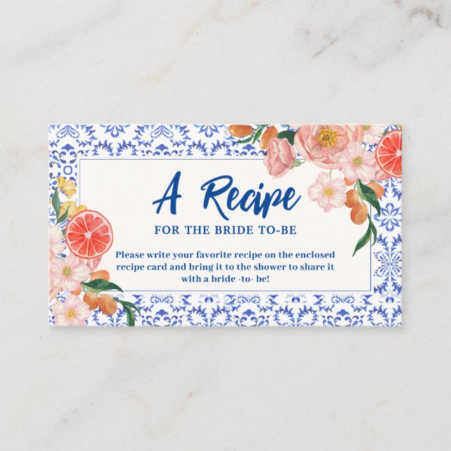 Thats Amore floral Bridal Shower Share A Recipe  Enclosure Card (Front)