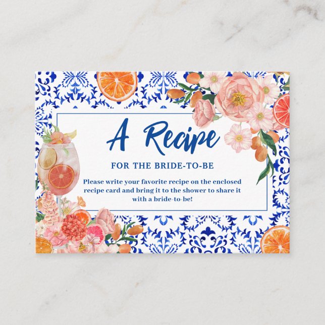 Thats Amore floral Bridal Shower Share A Recipe  Enclosure Card (Front)