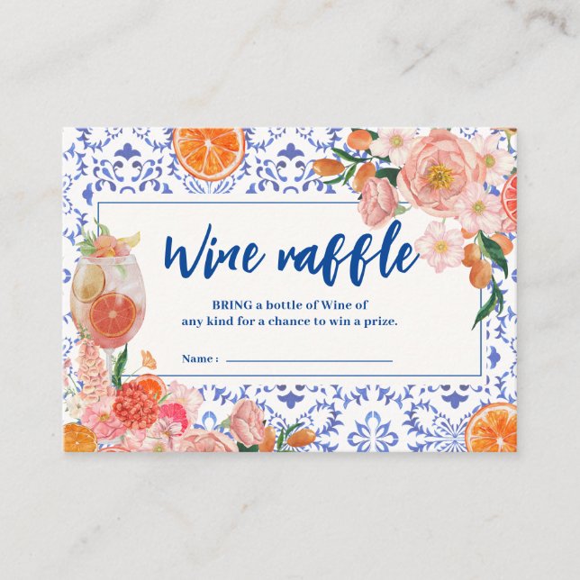 Thats Amore floral Bridal Shower Wine raffle Enclosure Card (Front)