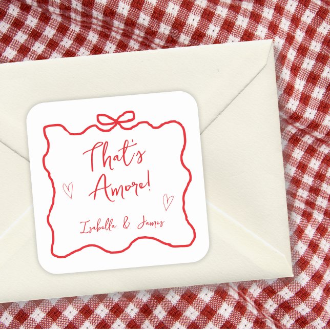 That's Amore Hand Drawn Bow Italian Couples Shower Square Sticker (That's Amore Hand Drawn Bow Italian Couples Shower Square Sticker)