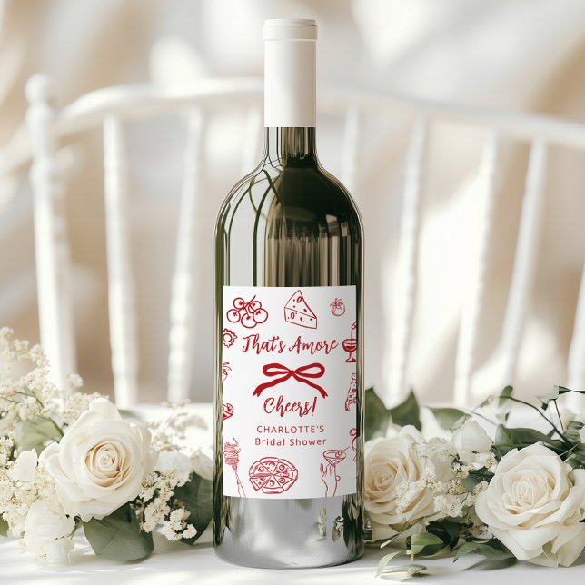 That's Amore Hand Drawn Italian Bridal Shower Wine Label (Creator Uploaded)