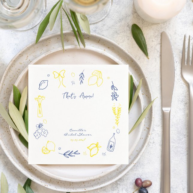 Thats Amore Hand Drawn Italian Lemon Bridal Shower Napkin (Creator Uploaded)