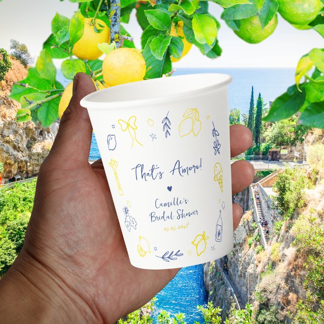 Thats Amore Hand Drawn Italian Lemon Bridal Shower Paper Cups (Creator Uploaded)