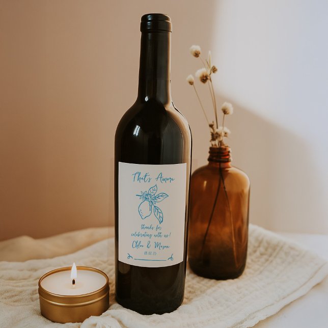 Thats Amore Hand Drawn Italian Lemon Wedding Wine Label (Creator Uploaded)
