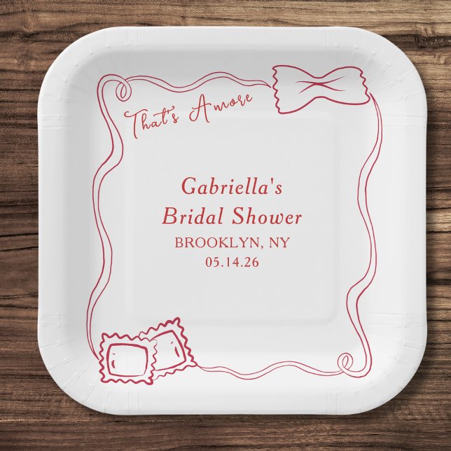 That's Amore Hand Drawn Pasta Italy Bridal Shower Paper Plate (Creator Uploaded)