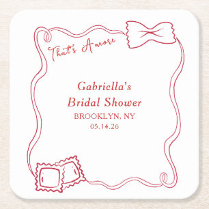 That's Amore Hand Drawn Pasta Italy Bridal Shower Square Paper Coaster