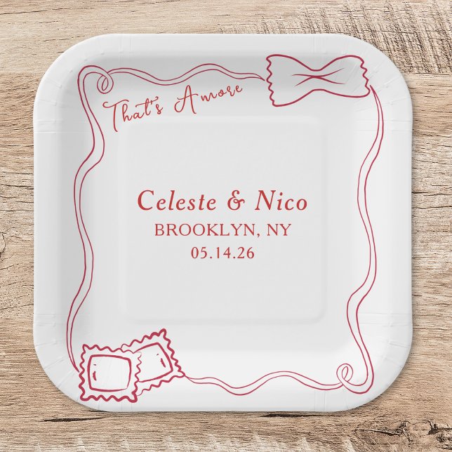 That's Amore Hand Drawn Pasta Red Italian Wedding Paper Plate (Creator Uploaded)