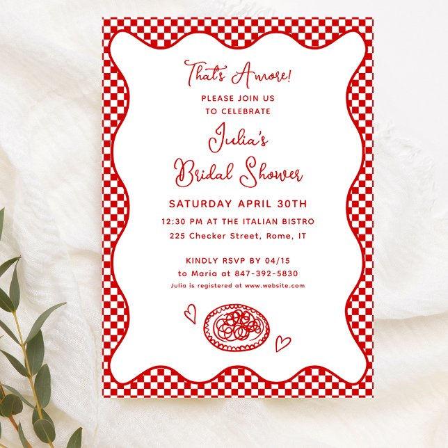 That's Amore! Italian Bridal Shower Red Chequered Invitation (Creator Uploaded)