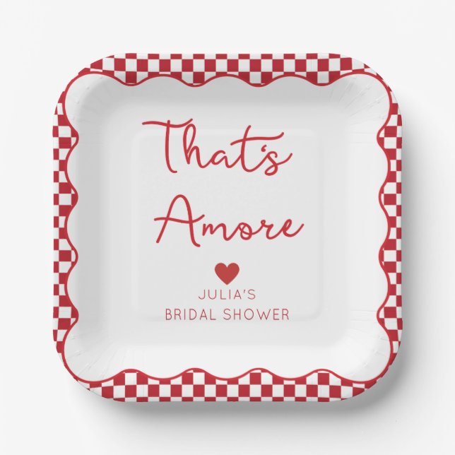 "That's Amore" Italian Bridal Shower Red Chequered Paper Plate (Front)