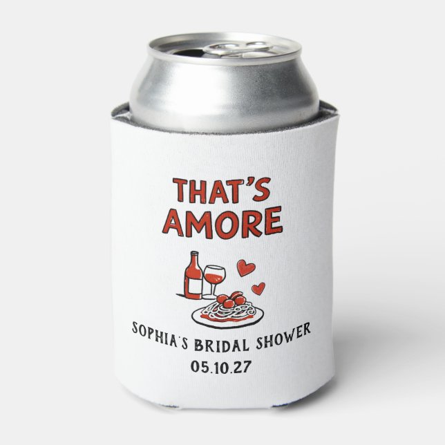 That's Amore Italian Bridal Shower Whimsical Red Can Cooler (Can Front)