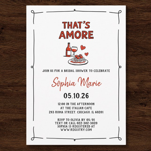 That's Amore Italian Bridal Shower Whimsical Red Invitation (Creator Uploaded)