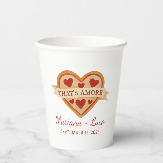 That's Amore Italian Chic Heart Pizza Wedding Paper Cups (Front)