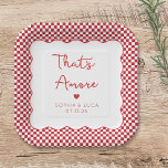 That's Amore Italian Chic Personalised Red Wedding Paper Plate<br><div class="desc">Indulge in a touch of Italian romance with our chic 'That's Amore' paper plates,  exclusively on Zazzle. This design features a nostalgic red and white chequered border paired with a whimsical heart design on the front,  capturing the essence of love and charm.</div>