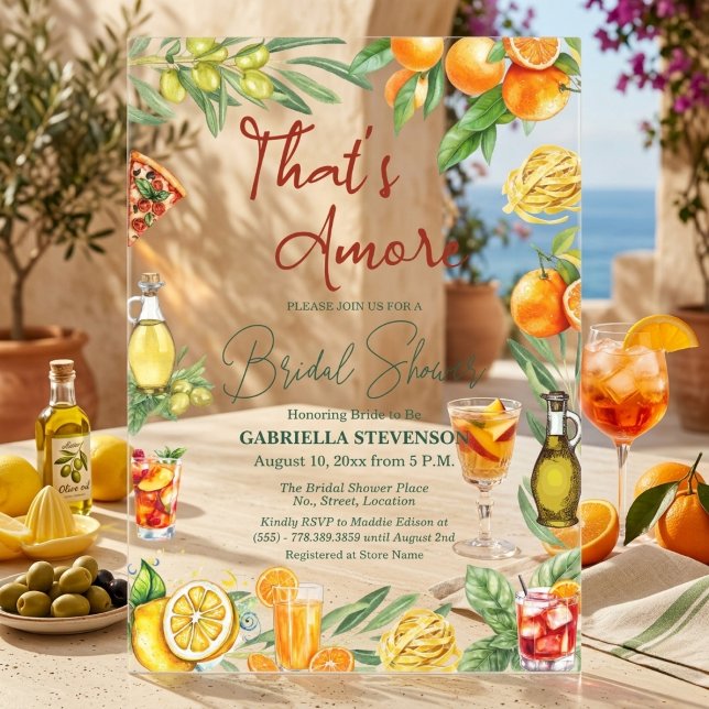 That's Amore Italian Citrus Cocktail Bridal Shower Acrylic Invitations (Creator Uploaded)