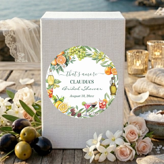 That's Amore Italian Citrus Cocktail Bridal Shower Classic Round Sticker (Creator Uploaded)