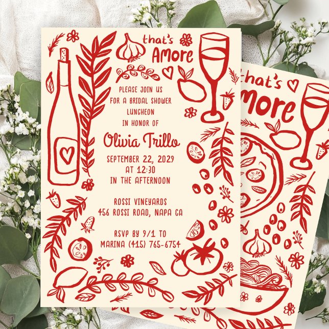 That's Amore Italian Food CUSTOM Bridal SHower  Invitation (That's Amore Italian Food Hand-drawn Doodle CUSTOM Bridal SHower Party Invitation
)