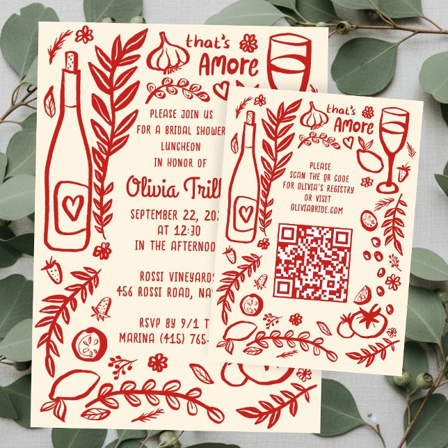That's Amore Italian Food CUSTOM Bridal Shower QR Enclosure Card (That's Amore Italian Food Hand-drawn Doodle CUSTOM Bridal Shower Invitation QR Code Enclosure Card
)