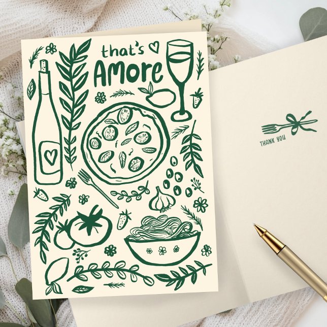 That's Amore Italian Food CUSTOM Bridal SHower  Thank You Card (That's Amore Italian Food Hand-drawn Doodle CUSTOM Bridal SHower Thank You Folded Card
)