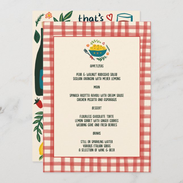 That's Amore Italian Food Love Whimsical CUSTOM Menu (Front/Back)
